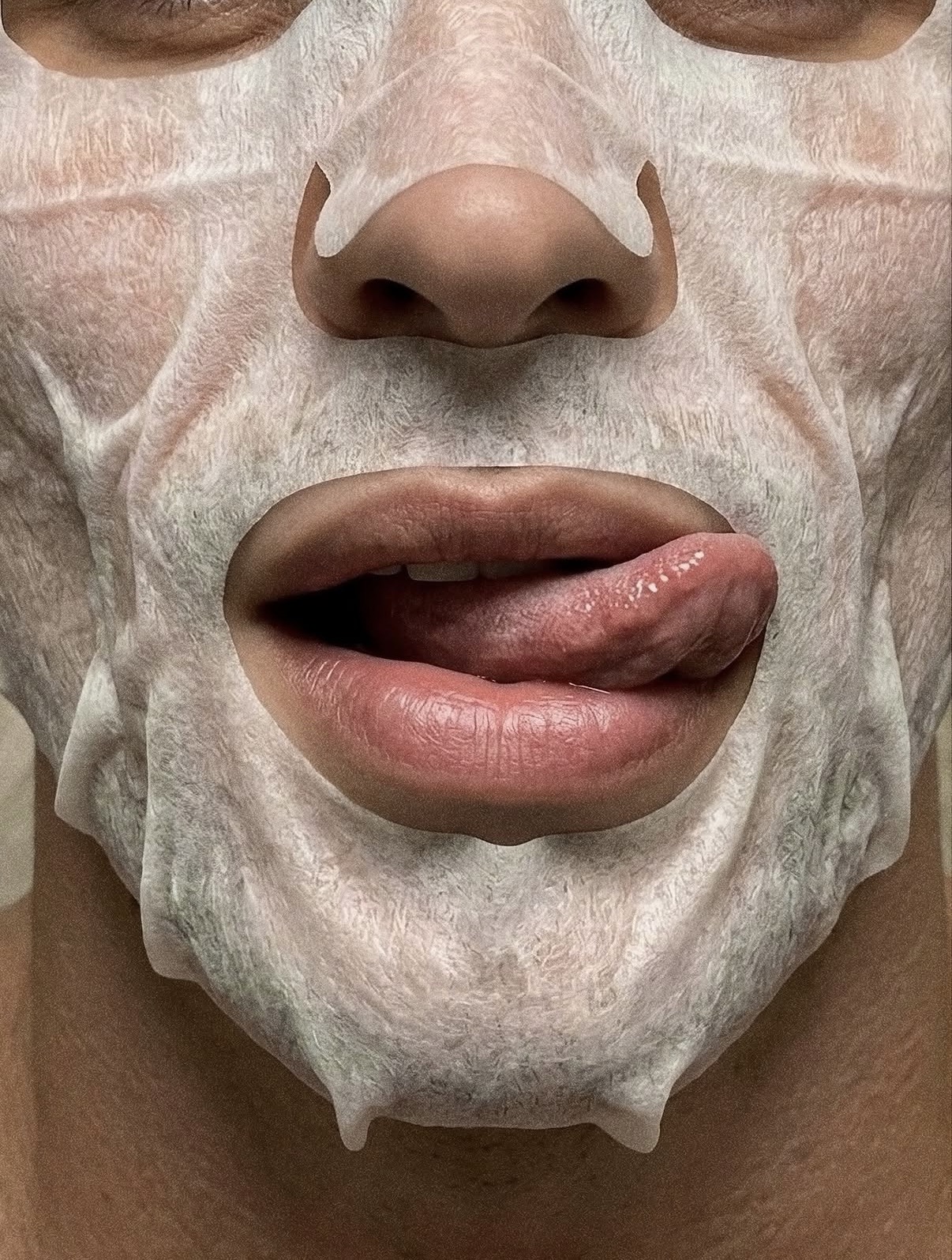A close, intimate frame of a face mask in its final minute of wear
